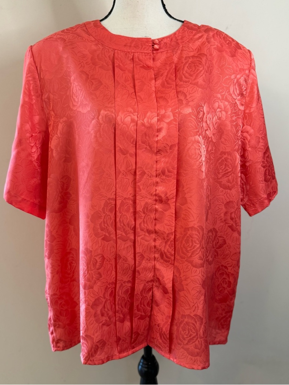 Woman Essentials by Worthington vintage top floral silky pleated orange/pink 24W